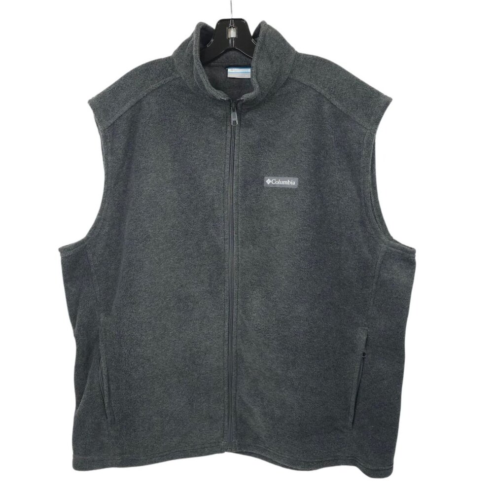 Columbia Fleece Full Zip Vest Mens XL High Neck Zip Pockets Outdoor Dark Gray